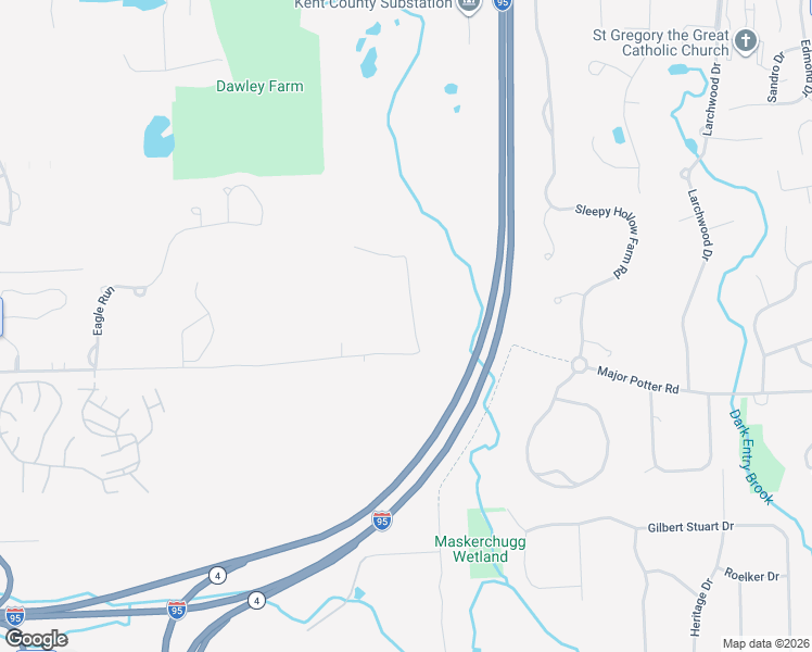 map of restaurants, bars, coffee shops, grocery stores, and more near 655 Major Potter Road in East Greenwich