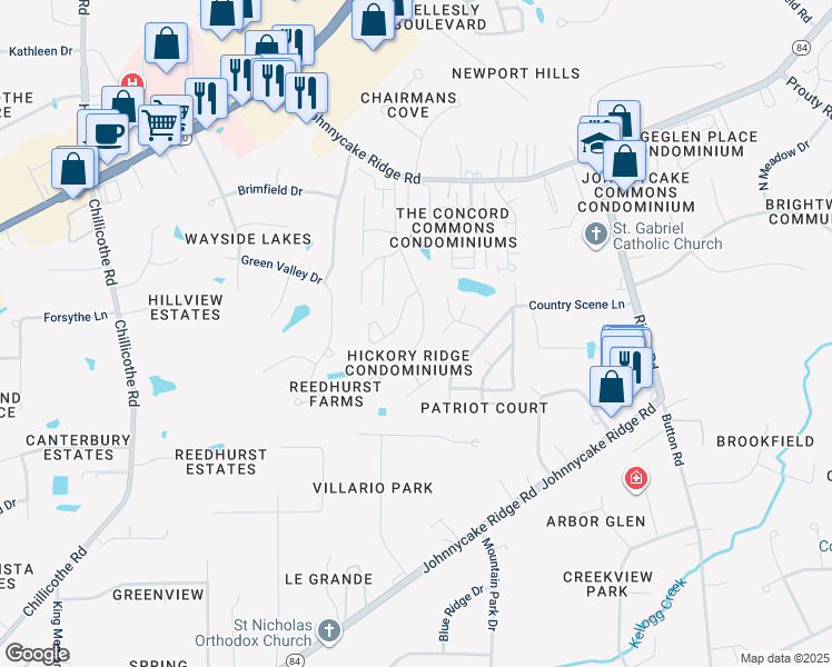 map of restaurants, bars, coffee shops, grocery stores, and more near 7189 Village Drive in Mentor
