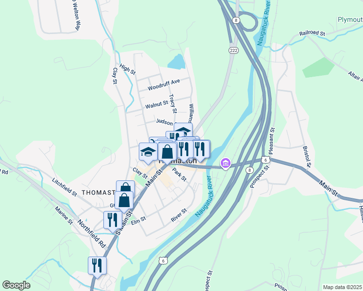 map of restaurants, bars, coffee shops, grocery stores, and more near 11 North Main Street in Thomaston