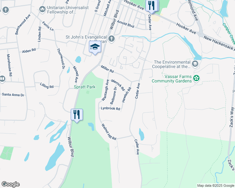 map of restaurants, bars, coffee shops, grocery stores, and more near 3 Bellmore Drive in Poughkeepsie