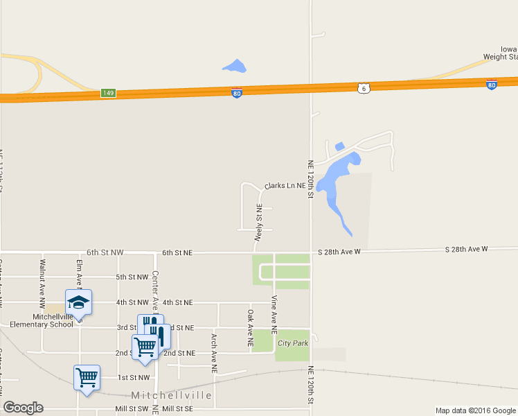 map of restaurants, bars, coffee shops, grocery stores, and more near Lacy Circle Northeast in Mitchellville