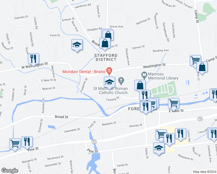 map of restaurants, bars, coffee shops, grocery stores, and more near 35 Academy Street in Bristol