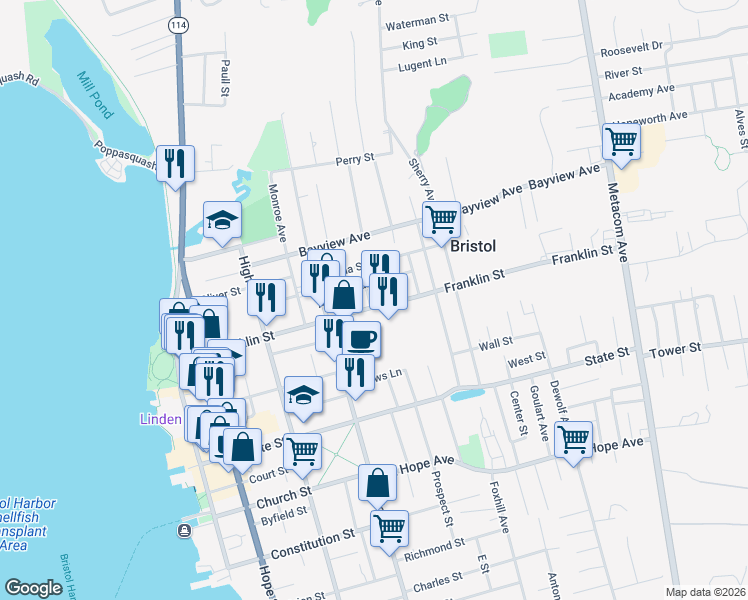 map of restaurants, bars, coffee shops, grocery stores, and more near 37 Saint Elizabeth Street in Bristol