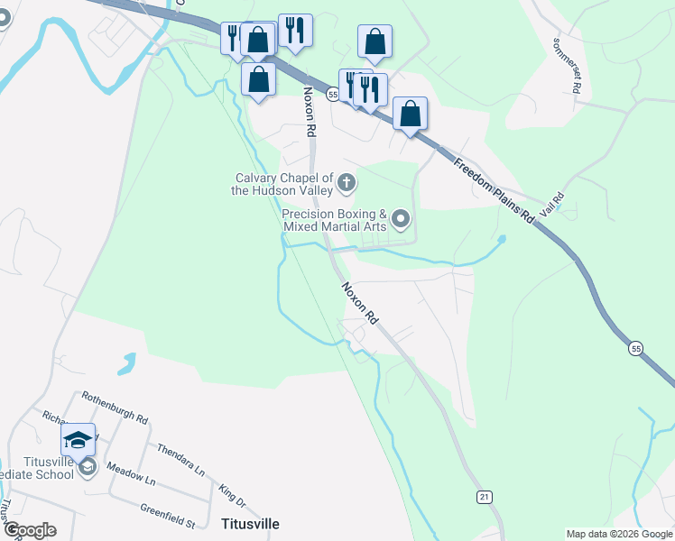 map of restaurants, bars, coffee shops, grocery stores, and more near 90 Noxon Road in Poughkeepsie