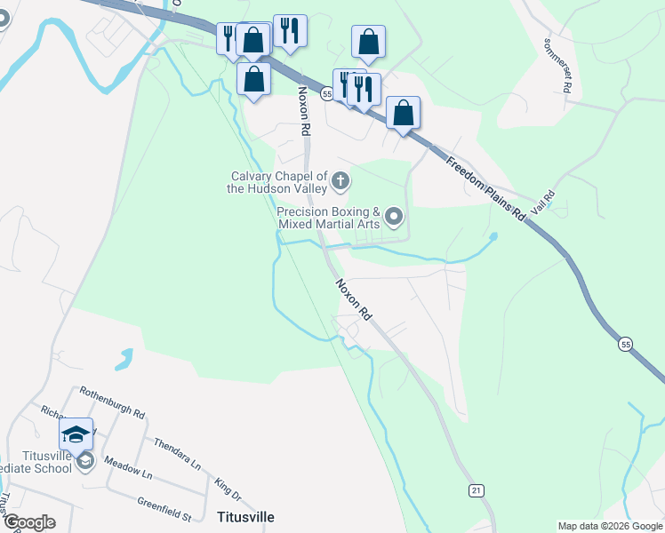 map of restaurants, bars, coffee shops, grocery stores, and more near 90 Noxon Road in Poughkeepsie