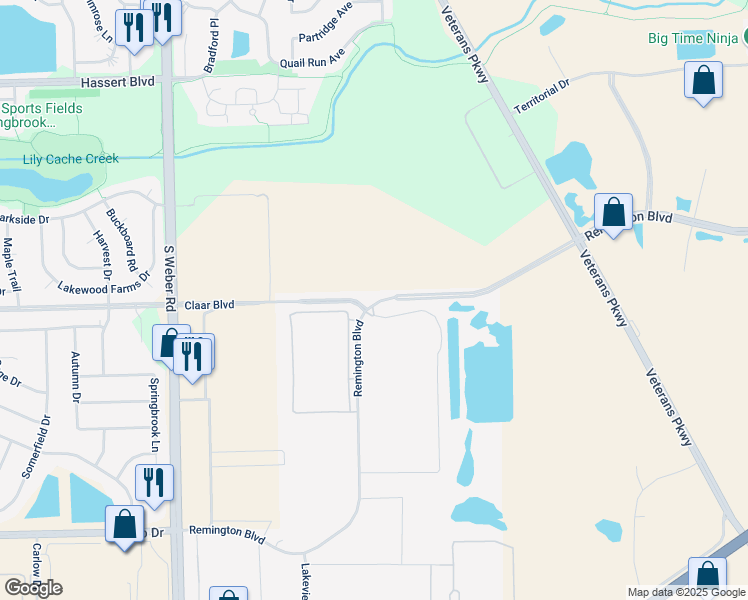 map of restaurants, bars, coffee shops, grocery stores, and more near 1150 115th Street in Bolingbrook