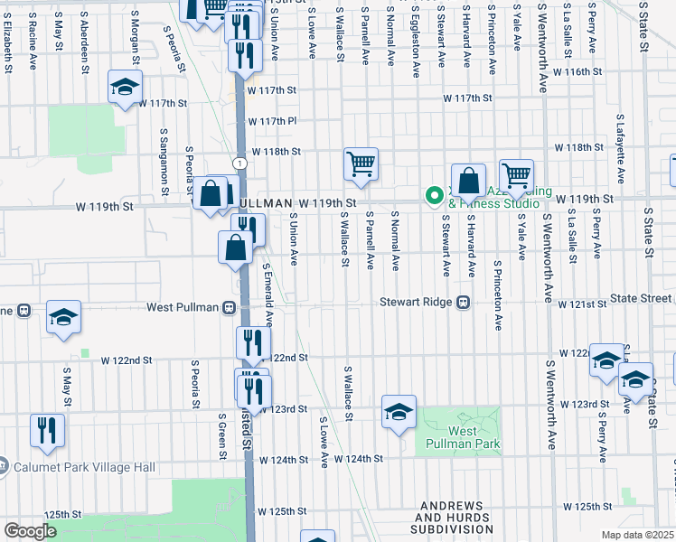map of restaurants, bars, coffee shops, grocery stores, and more near 607 West 120th Street in Chicago