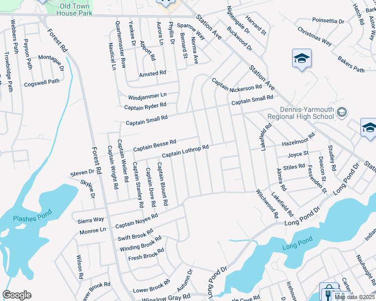 map of restaurants, bars, coffee shops, grocery stores, and more near 60 Captain Lothrop Road in Yarmouth