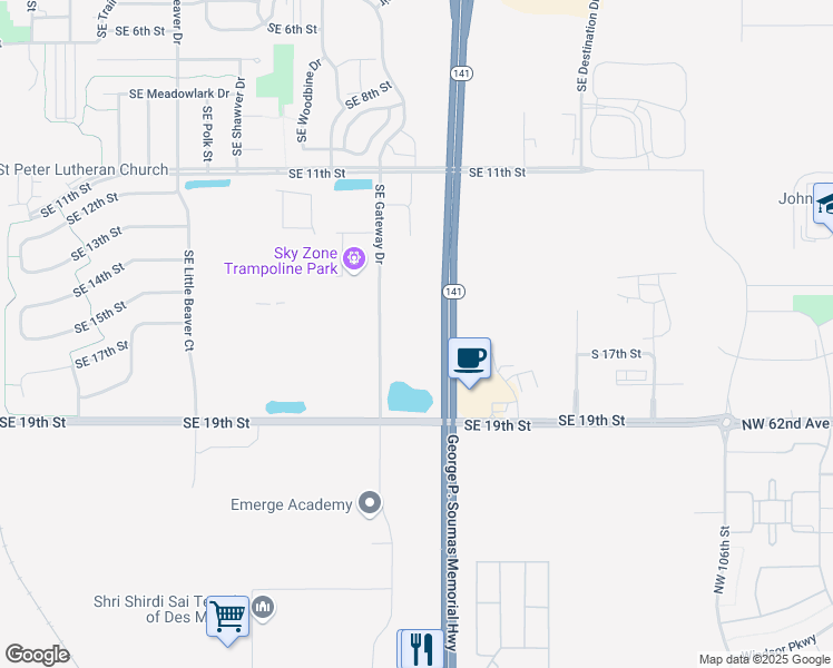 map of restaurants, bars, coffee shops, grocery stores, and more near 1601 Southeast Gateway Drive in Grimes