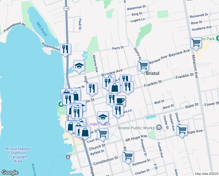 map of restaurants, bars, coffee shops, grocery stores, and more near 588 Wood Street in Bristol