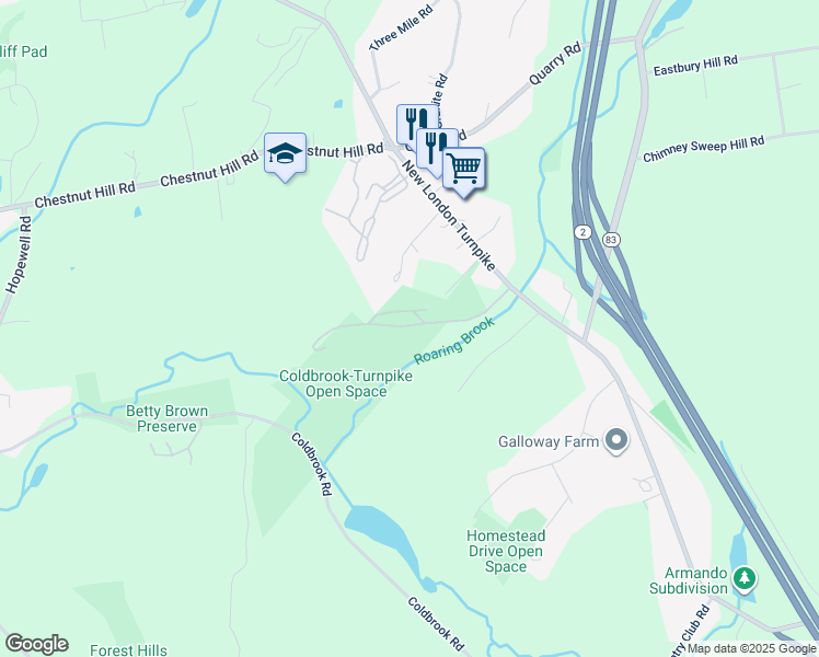 map of restaurants, bars, coffee shops, grocery stores, and more near 12 Copley Road in Glastonbury