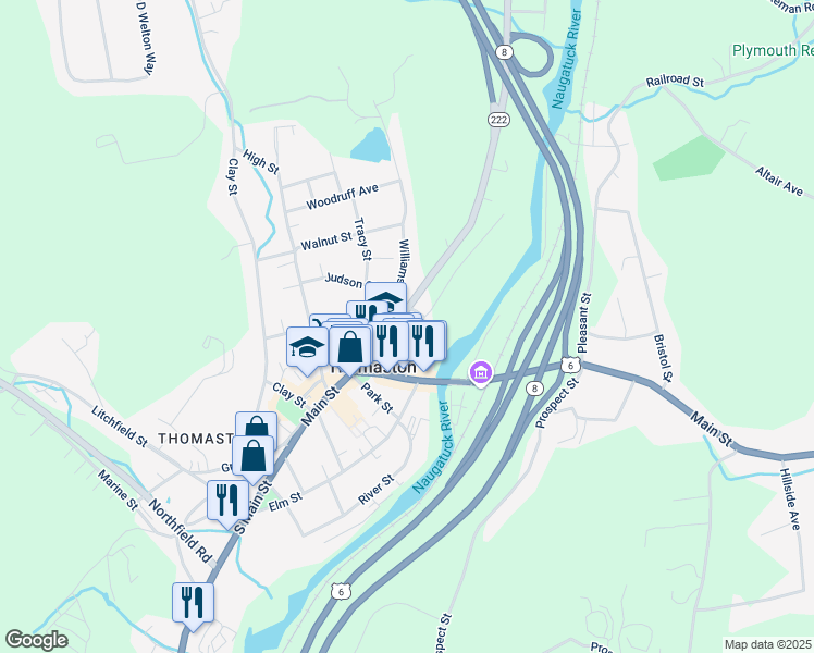 map of restaurants, bars, coffee shops, grocery stores, and more near 78 North Main Street in Thomaston