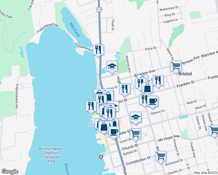 map of restaurants, bars, coffee shops, grocery stores, and more near 43 Oliver Street in Bristol