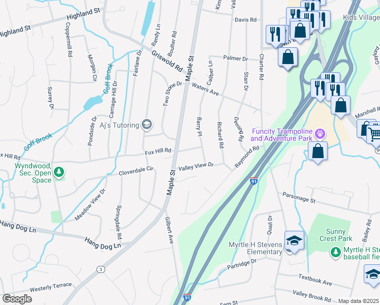 map of restaurants, bars, coffee shops, grocery stores, and more near 16 Crestridge Road in Rocky Hill