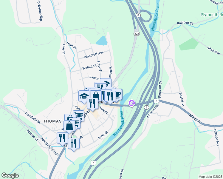 map of restaurants, bars, coffee shops, grocery stores, and more near 78 North Main Street in Thomaston