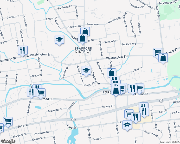map of restaurants, bars, coffee shops, grocery stores, and more near 147 Church Avenue in Bristol