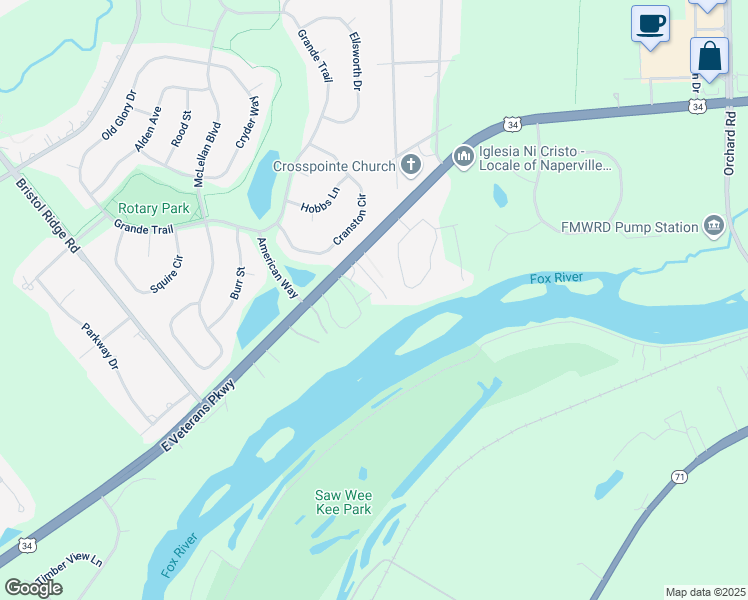 map of restaurants, bars, coffee shops, grocery stores, and more near 7308 U.S. 34 in Oswego