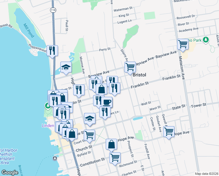 map of restaurants, bars, coffee shops, grocery stores, and more near 37 Saint Elizabeth Street in Bristol