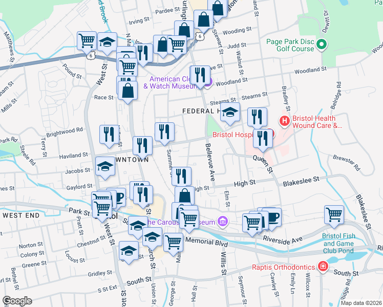 map of restaurants, bars, coffee shops, grocery stores, and more near 380 Main Street in Bristol