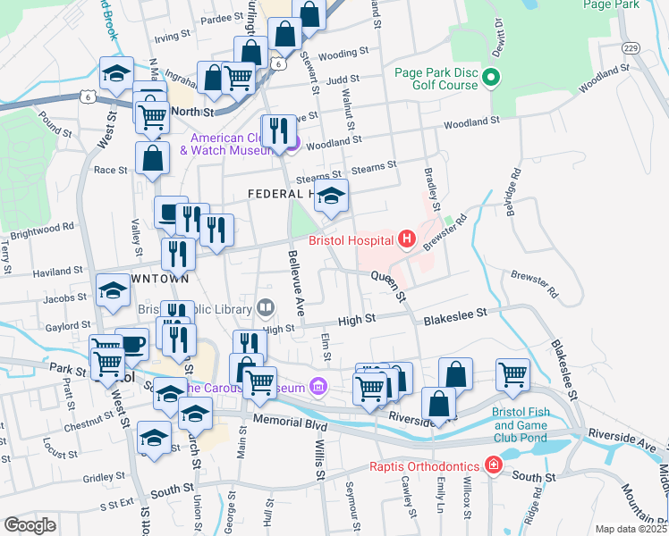 map of restaurants, bars, coffee shops, grocery stores, and more near 85 Beleden Gardens Drive in Bristol