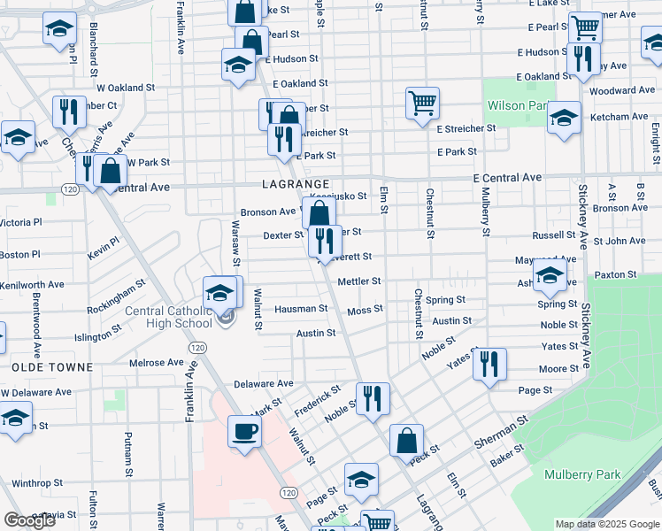 map of restaurants, bars, coffee shops, grocery stores, and more near 2831 Lagrange Street in Toledo