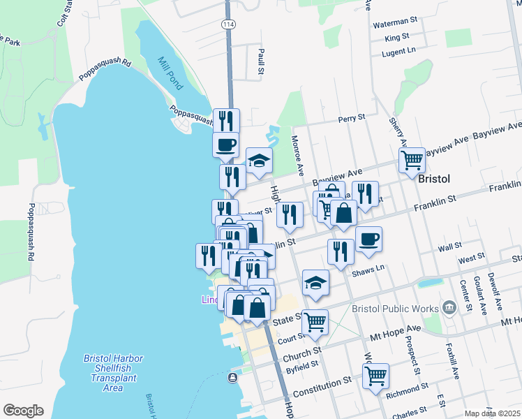 map of restaurants, bars, coffee shops, grocery stores, and more near 43 Oliver Street in Bristol