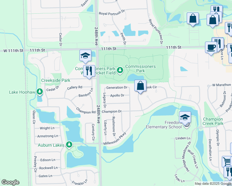 map of restaurants, bars, coffee shops, grocery stores, and more near 24664 Apollo Drive in Plainfield