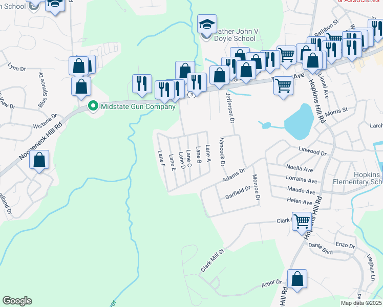 map of restaurants, bars, coffee shops, grocery stores, and more near 5 Lane D in Coventry