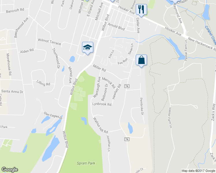 map of restaurants, bars, coffee shops, grocery stores, and more near 3 Bellmore Drive in Poughkeepsie