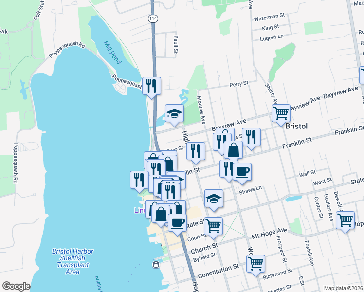 map of restaurants, bars, coffee shops, grocery stores, and more near 5 Bay Street in Bristol