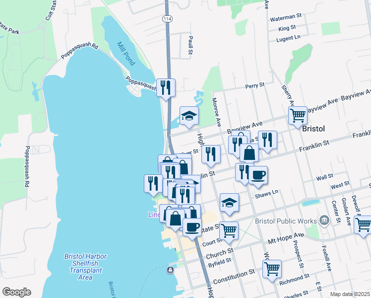 map of restaurants, bars, coffee shops, grocery stores, and more near 5 Bay Street in Bristol