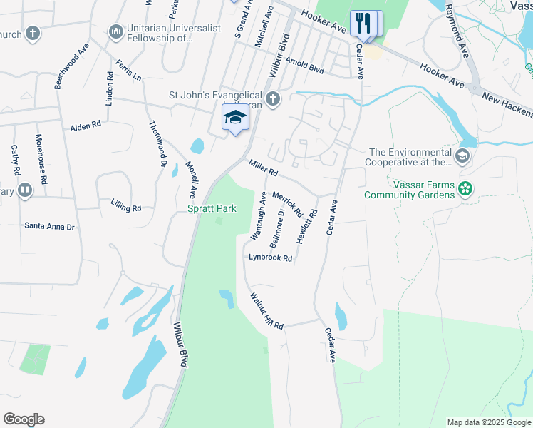 map of restaurants, bars, coffee shops, grocery stores, and more near 16 Wantaugh Avenue in Poughkeepsie