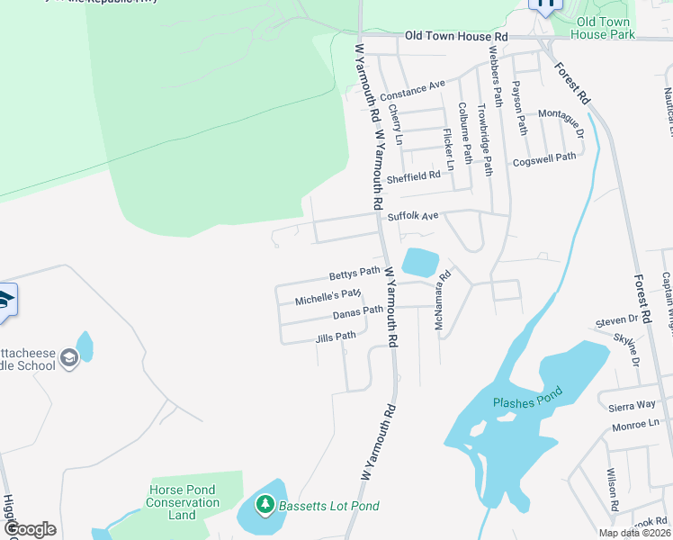 map of restaurants, bars, coffee shops, grocery stores, and more near 32 Bettys Path in Yarmouth