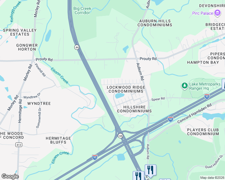 map of restaurants, bars, coffee shops, grocery stores, and more near 10882 Pepper Court in Painesville