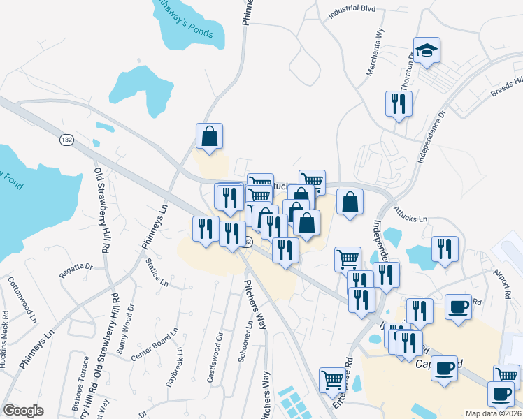 map of restaurants, bars, coffee shops, grocery stores, and more near 425 Attucks Lane in Barnstable