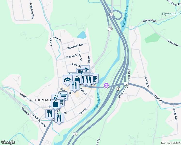 map of restaurants, bars, coffee shops, grocery stores, and more near 78 North Main Street in Thomaston