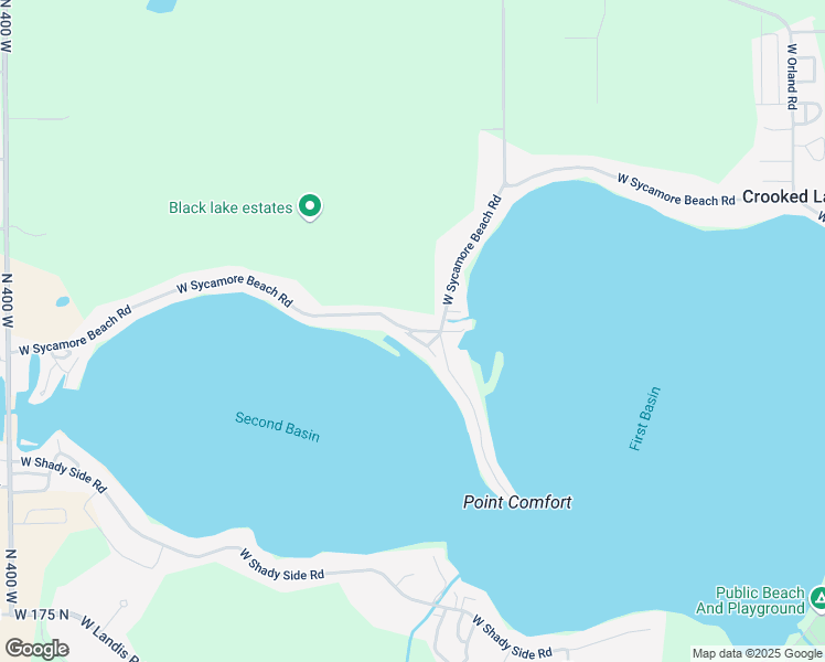 map of restaurants, bars, coffee shops, grocery stores, and more near 3316 West Sycamore Beach Road in Angola