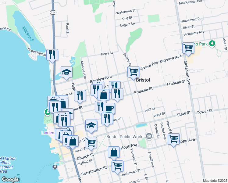 map of restaurants, bars, coffee shops, grocery stores, and more near 37 Saint Elizabeth Street in Bristol