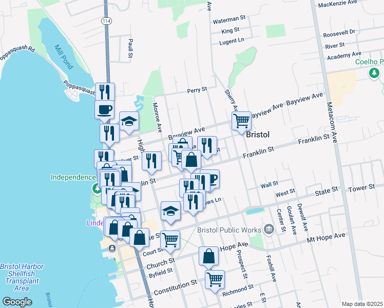 map of restaurants, bars, coffee shops, grocery stores, and more near 37 Saint Elizabeth Street in Bristol
