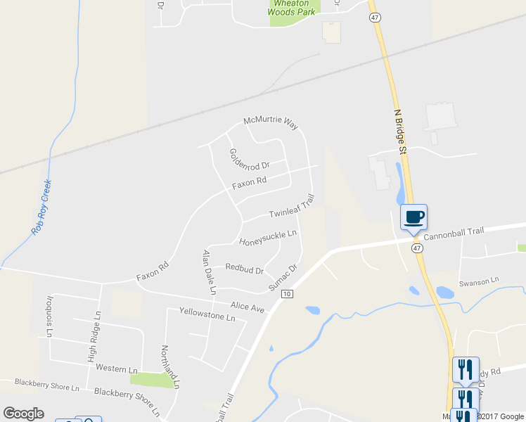 map of restaurants, bars, coffee shops, grocery stores, and more near 463 Twinleaf Trail in Yorkville