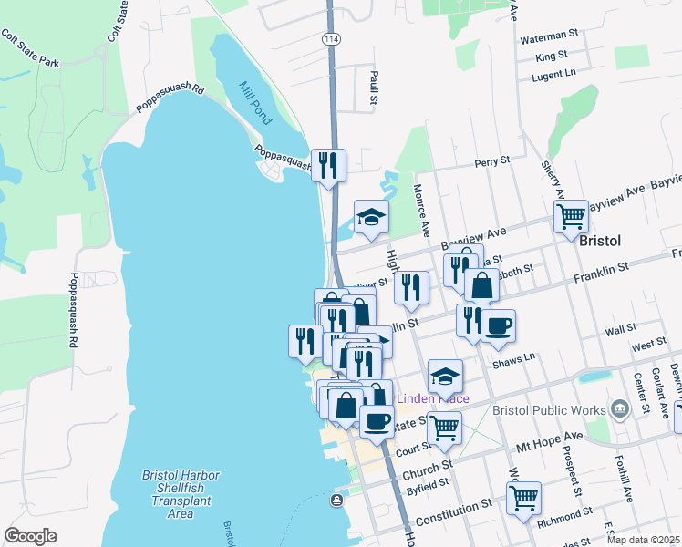 map of restaurants, bars, coffee shops, grocery stores, and more near 736 Hope Street in Bristol