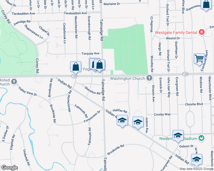 map of restaurants, bars, coffee shops, grocery stores, and more near 3012 Talmadge Road in Toledo