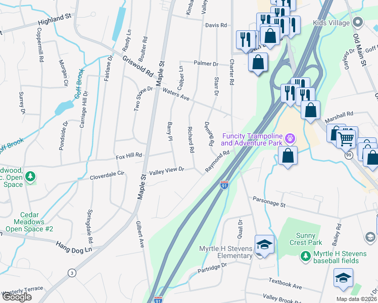 map of restaurants, bars, coffee shops, grocery stores, and more near 115 Richard Road in Rocky Hill