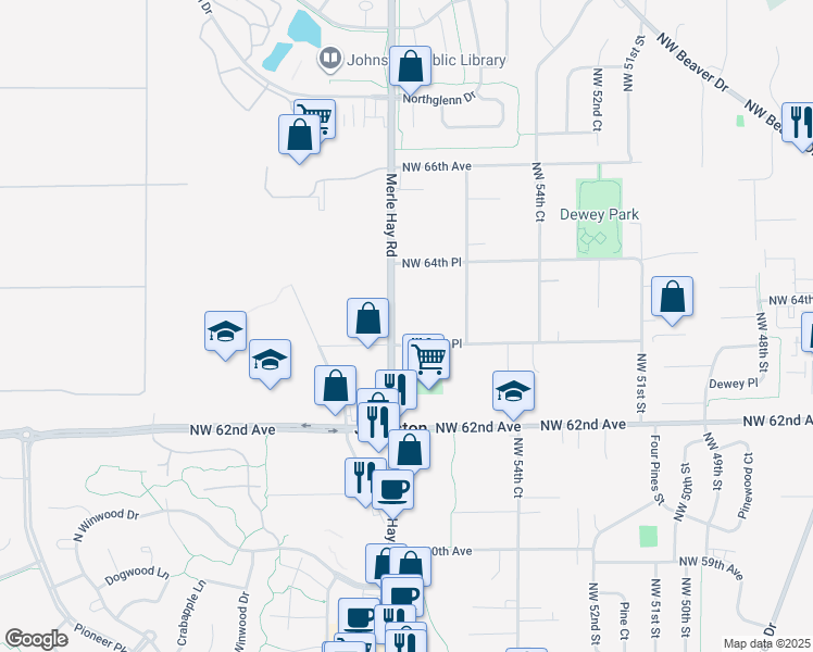 map of restaurants, bars, coffee shops, grocery stores, and more near in Johnston
