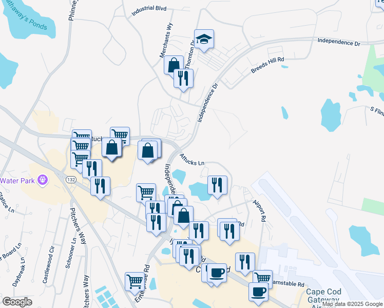 map of restaurants, bars, coffee shops, grocery stores, and more near 750 Attucks Ln in Barnstable