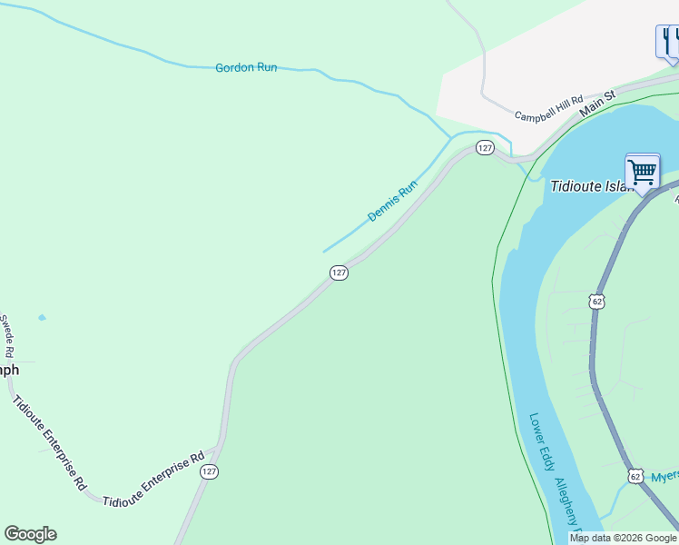 map of restaurants, bars, coffee shops, grocery stores, and more near Babylon Hill Road in Tidioute