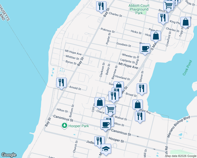 map of restaurants, bars, coffee shops, grocery stores, and more near 297 Clarkson Street in Fall River