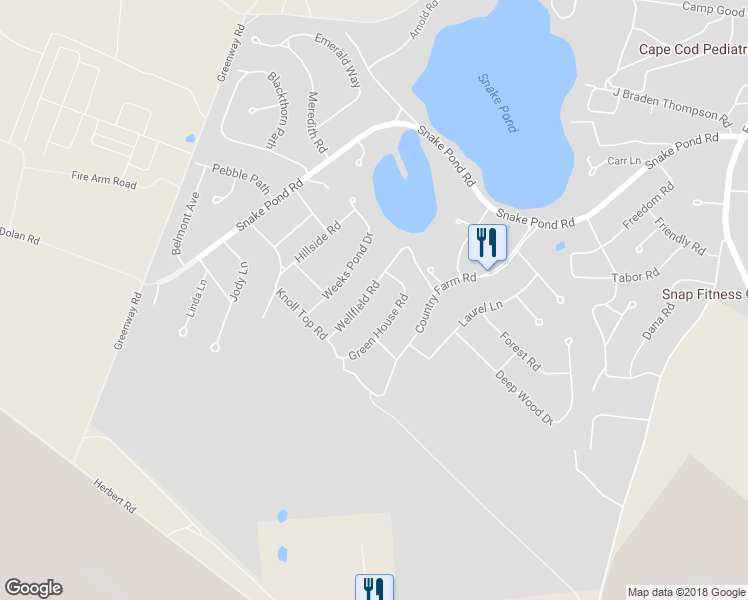 map of restaurants, bars, coffee shops, grocery stores, and more near 12 Wellfield Road in Sandwich