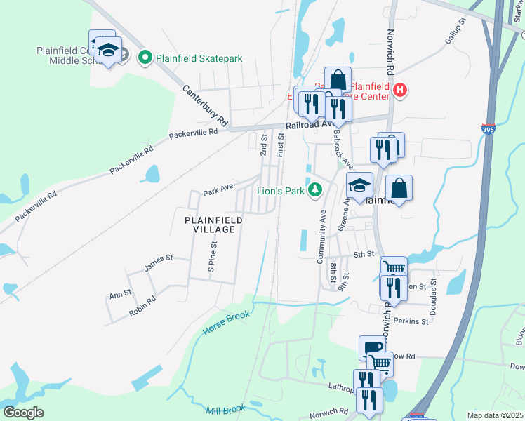 map of restaurants, bars, coffee shops, grocery stores, and more near 58-60 First Street in Plainfield