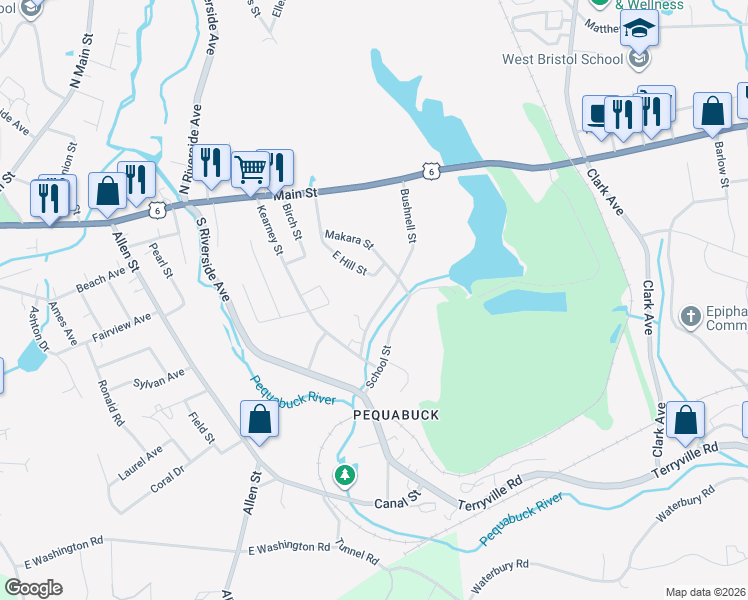 map of restaurants, bars, coffee shops, grocery stores, and more near 46 Makara Street in Plymouth